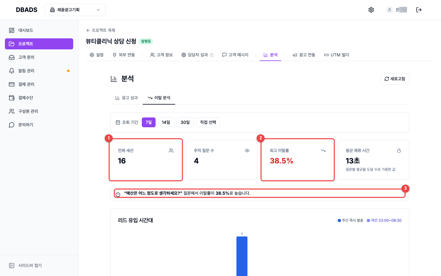 방문 분석과 광고 링크 — 위쪽 요약 숫자 읽는 법 화면 (캡처 2)